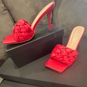 Azalea Wang Red Braided Heeled Mules